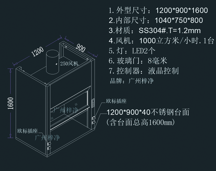 桌上型通風柜3D結(jié)構(gòu)示意圖